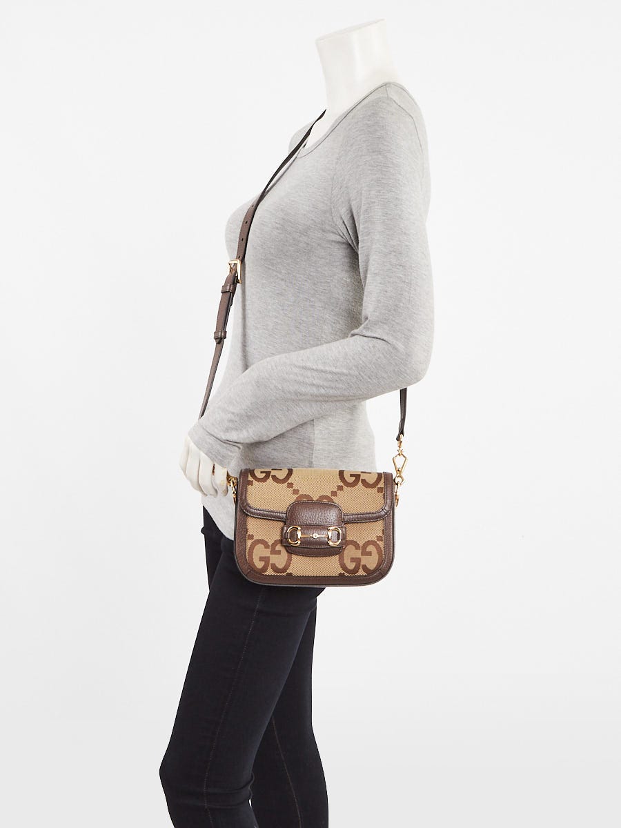 Gucci Beige/Ebony Jumbo GG Canvas/Leather Horsebit 1955 Mini Crossbody Bag