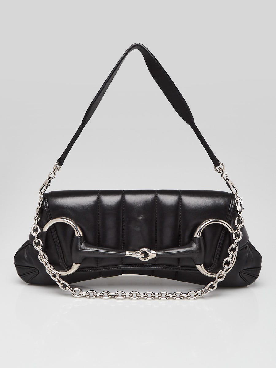 Gucci Black Quilted Lambskin Leather Medium Horsebit Chain