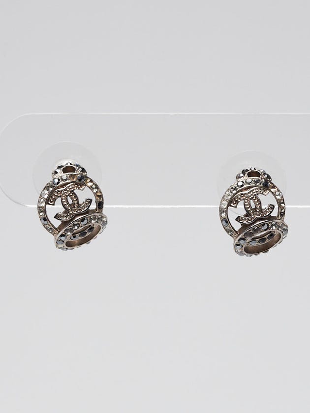 Chanel Silver Metal Strass/Black Crystal Mini CC Earrings