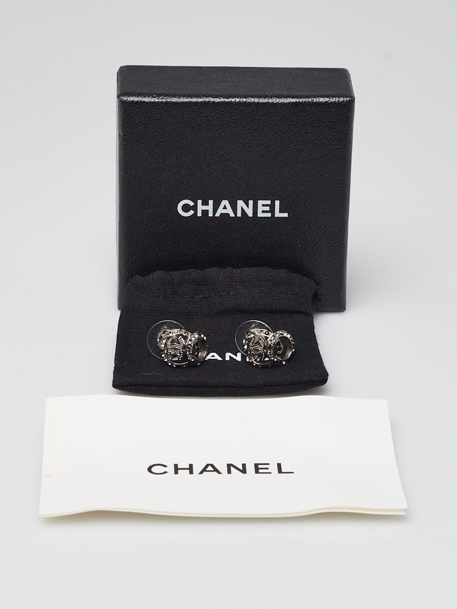 Chanel Silver Metal Strass/Black Crystal Mini CC Earrings