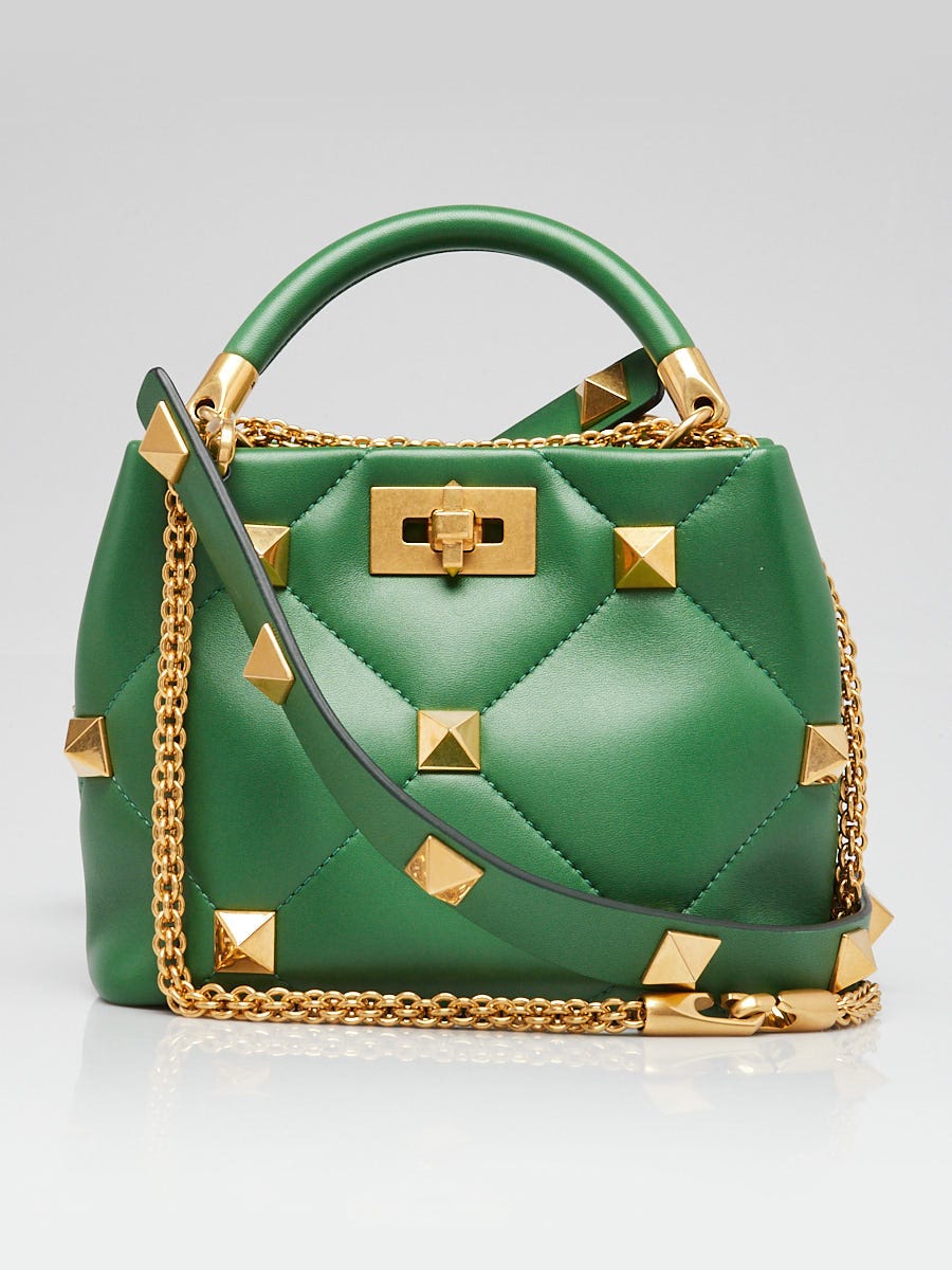 Valentino Green Nappa Leather Roman Stud Small The Handle Bag
