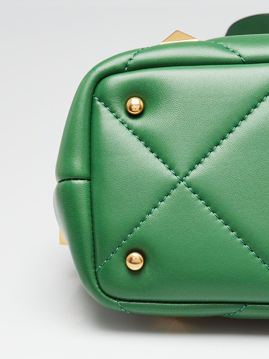 Valentino Green Nappa Leather Roman Stud Small The Handle Bag
