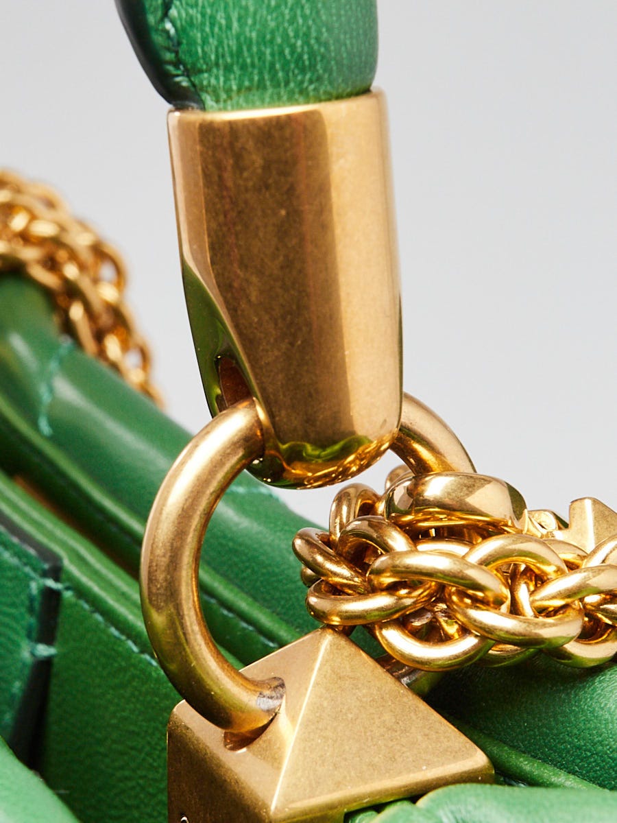 Valentino Green Nappa Leather Roman Stud Small The Handle Bag