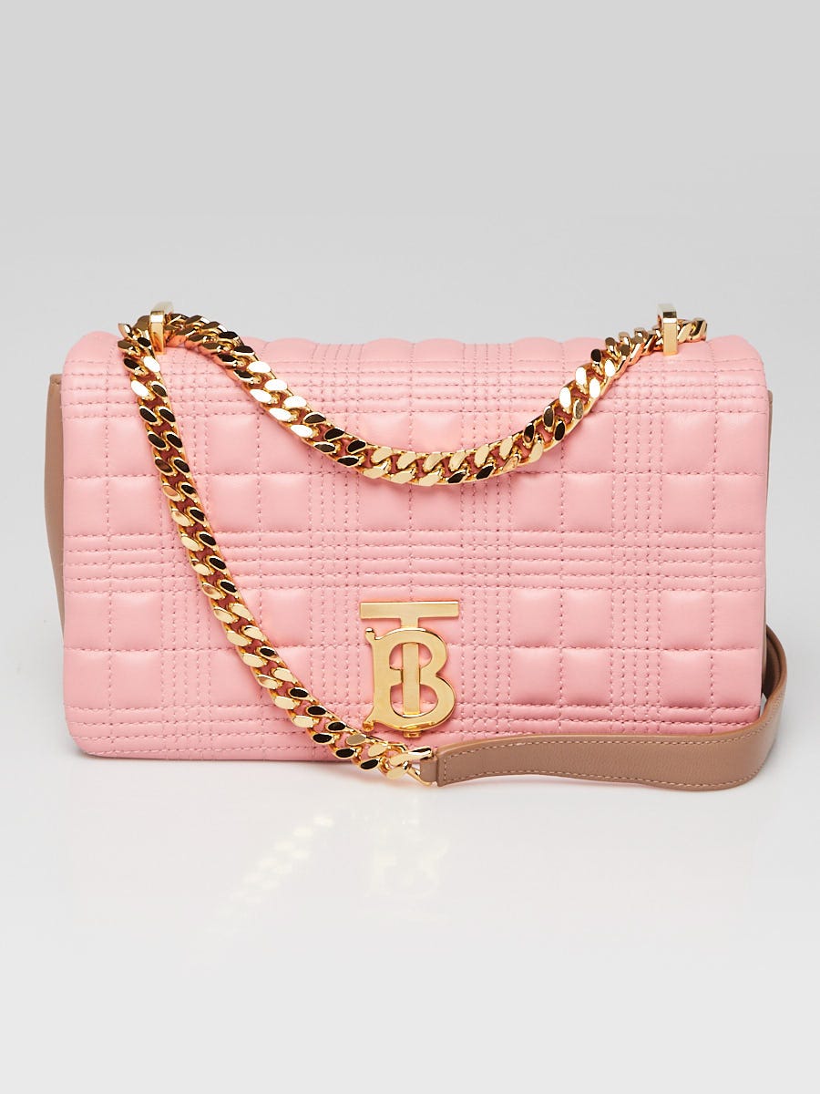 Burberry Peony/Camel Quilted Check Lambskin Leather Small Lola Bag