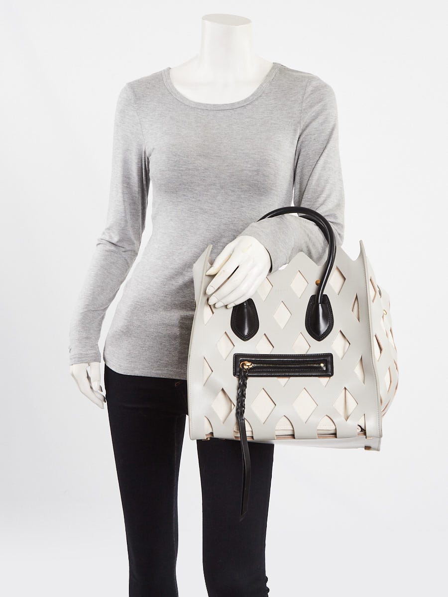 Celine Pale Grey Calfskin Leather Medium Cutout Phantom Luggage Tote Bag