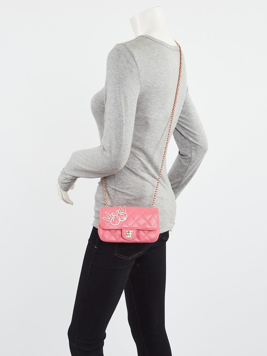 Chanel Pink Quilted Lambskin Leather Peace Sign/Victory New Mini