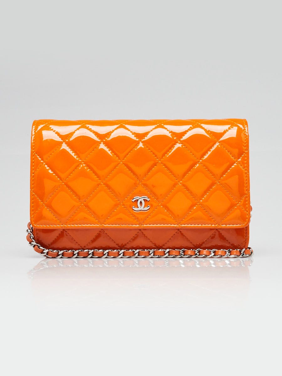 Chanel Orange Quilted Patent Leather Classic WOC Clutch Bag