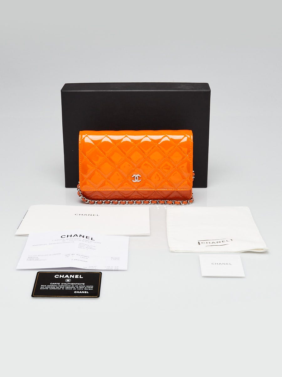 Chanel Orange Quilted Patent Leather Classic WOC Clutch Bag