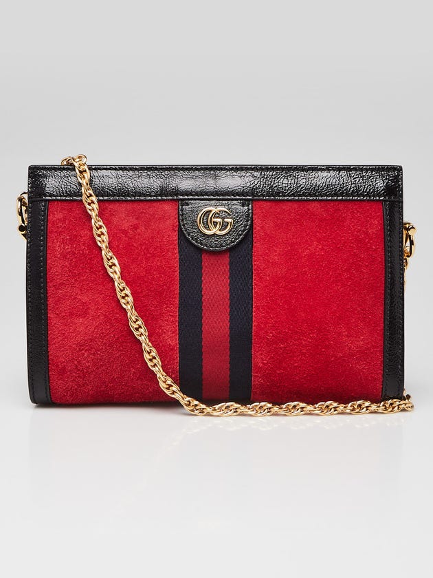 Gucci Red/Black Suede and Patent Leather Ophidia Small Shoulder Bag