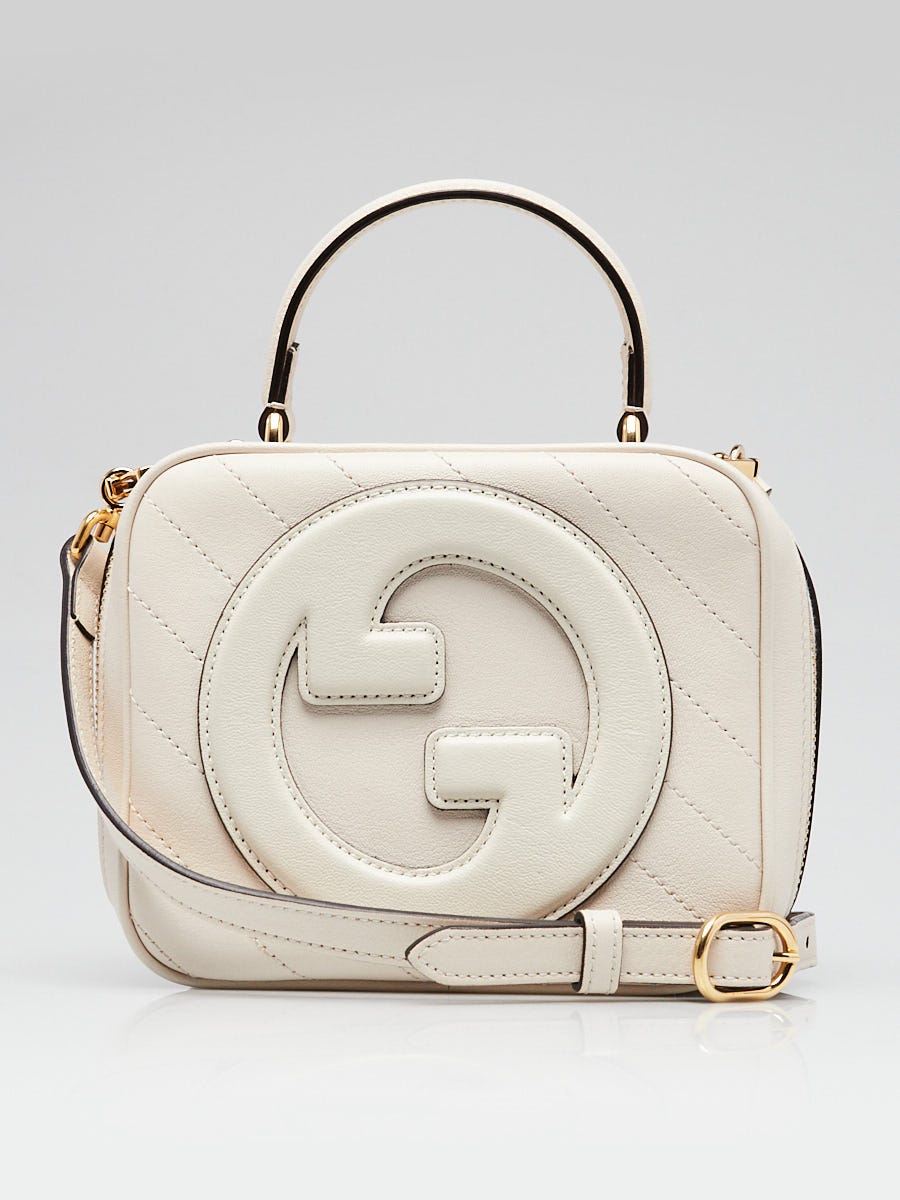 Gucci White Leather Small Top Handle Crossbody Blondie Bag