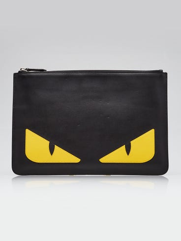 Fendi Black Leather Monster Eyes Clutch Bag 7N0078