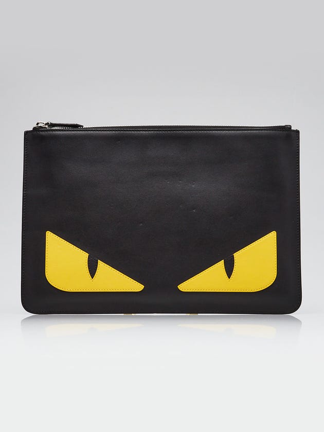 Fendi Black Leather Monster Eyes Clutch Bag 7N0078