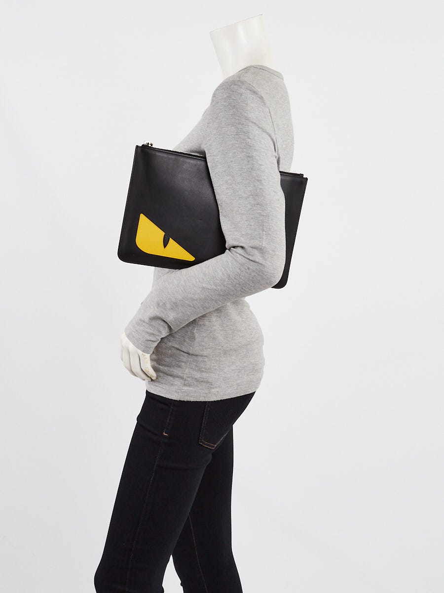 Fendi Black Leather Monster Eyes Clutch Bag 7N0078