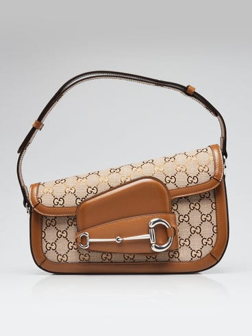 Gucci Beige/Ebony GG Canvas/Leather Horsebit 1955 Small Asymmetric Shoulder Bag