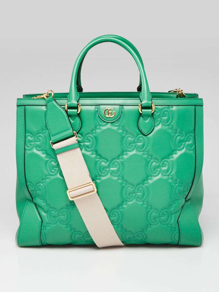 Gucci Green GG Stitched Leather Matelassè Top Handle Tote