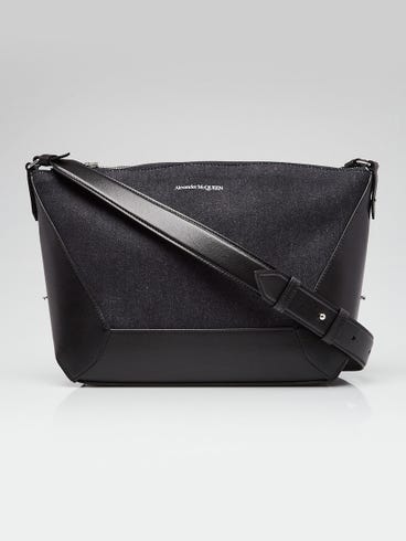 Alexander McQueen Black Denim/Leather The Edge Small Crossbody Bag