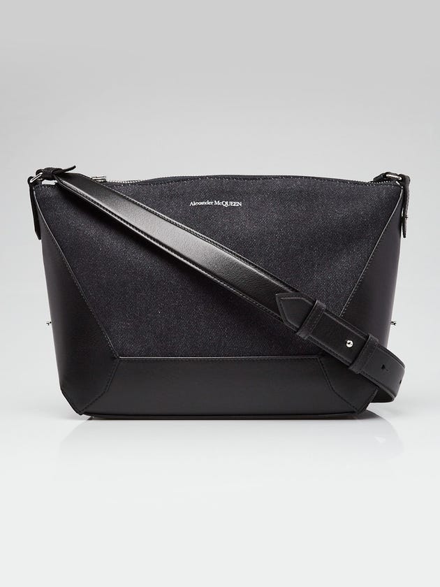 Alexander McQueen Black Denim/Leather The Edge Small Crossbody Bag