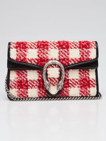 Gucci Red/White/Black GG Tweed/Patent Leather Super Mini Dionysus Chain Bag