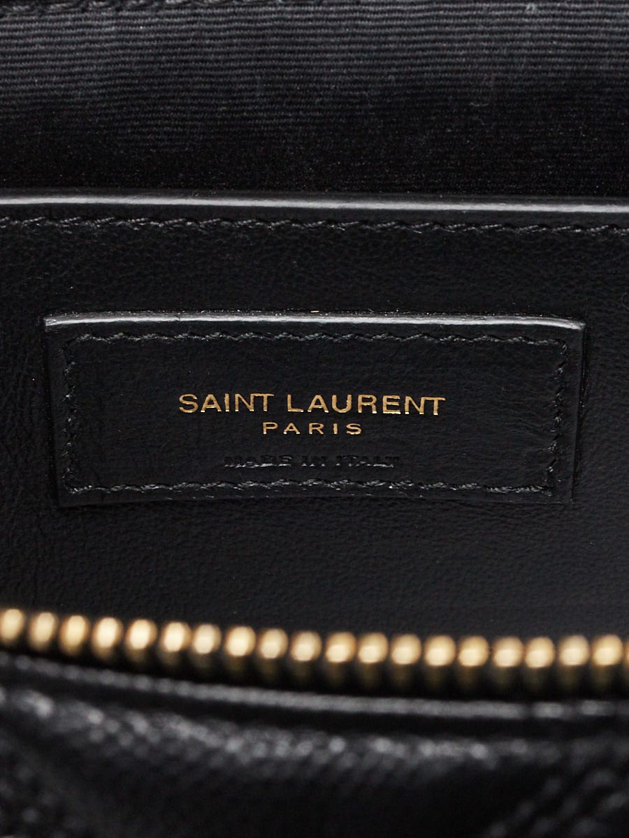 Yves Saint Laurent Black Quilted Grain de Poudre Leather 80s