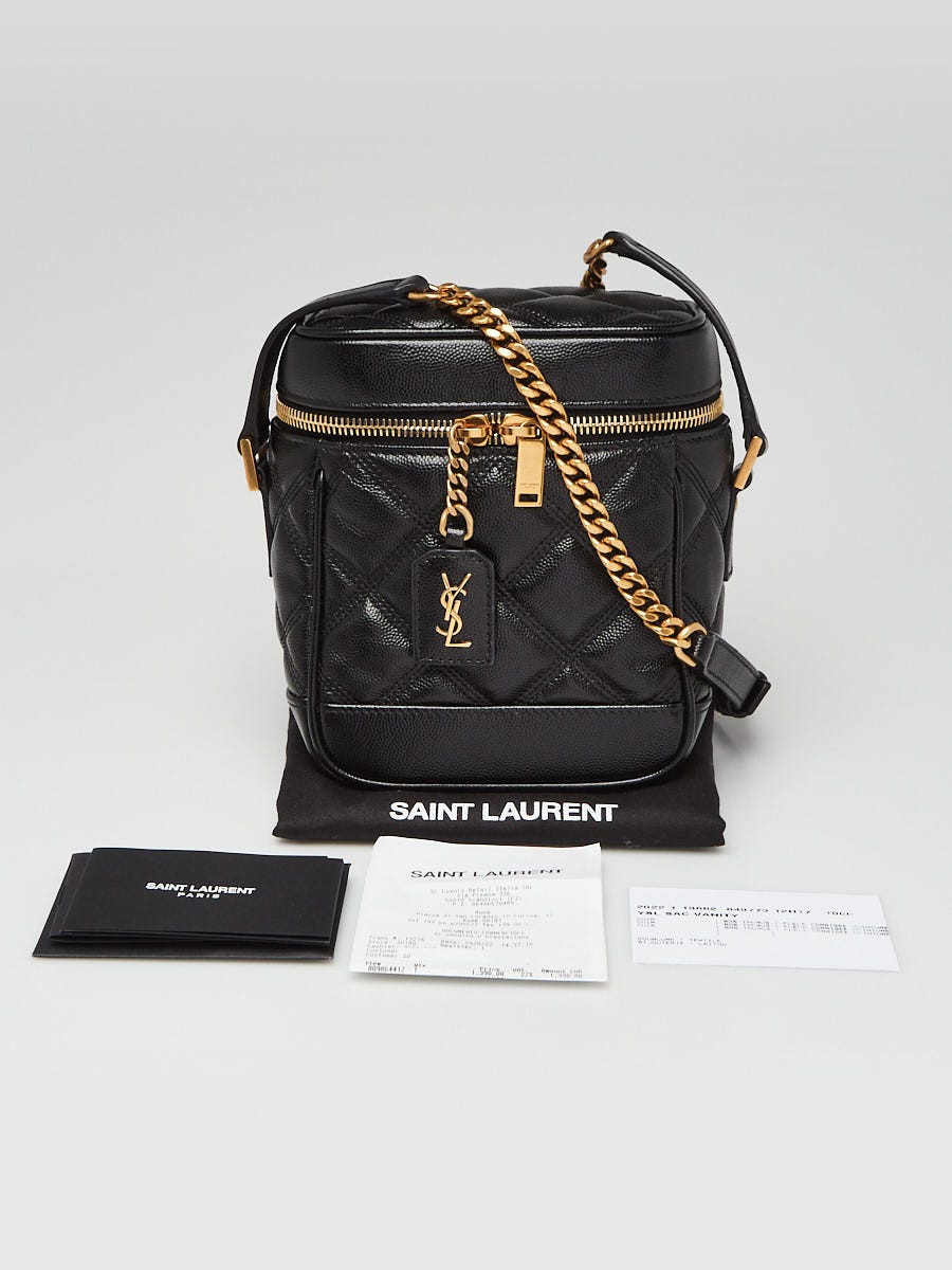 Yves Saint Laurent Black Quilted Grain de Poudre Leather 80s