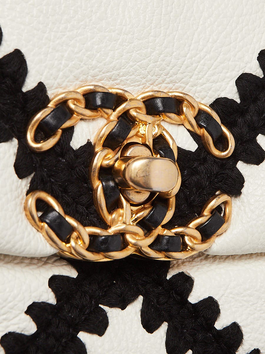 Chanel White/Black r Calfskin Leather Crochet Tweed Small Chanel