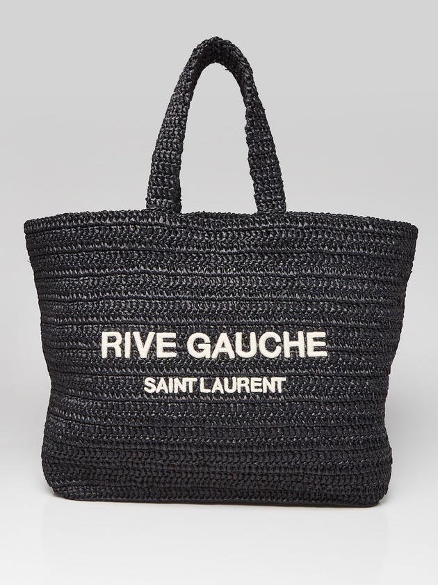 Yves Saint Laurent Black Woven Straw Rive Gauche Tote Bag