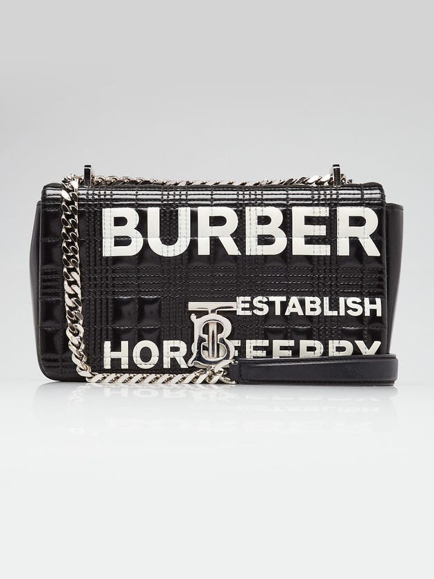 Burberry Black/White Quilted Coated Canvas Logo Print Small Lola Bag