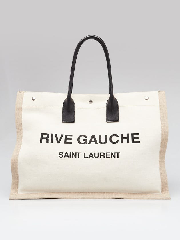 Yves Saint Laurent Natural Linen And Leather Rive Gauche Tote Bag