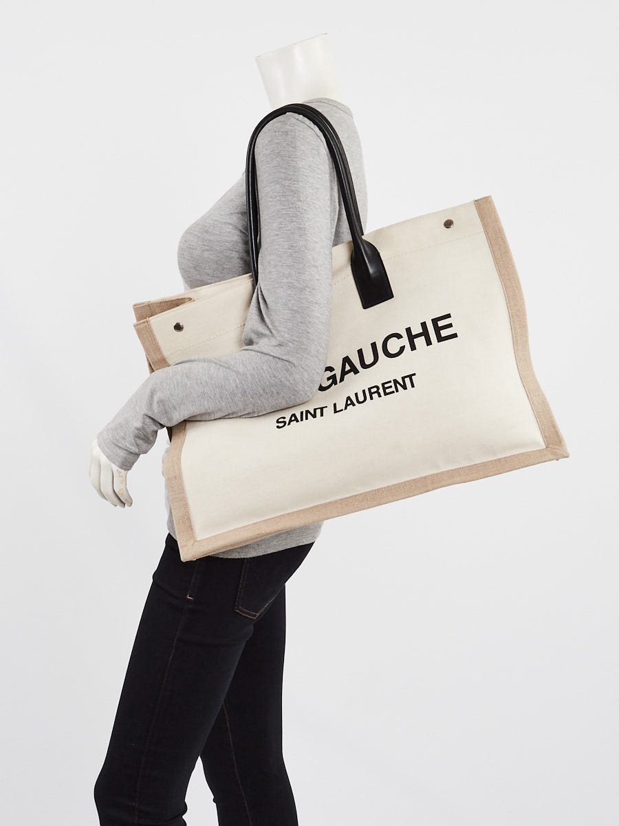 Yves Saint Laurent Natural Linen And Leather Rive Gauche Tote Bag