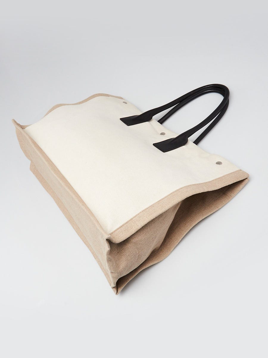 バッグ・カバンその他 Saint Laurent Rive Gauche Tote Bag in Linen And Leather YVES SAINT LAURENT Rive Gauche Small Linen Leather Tote Griege