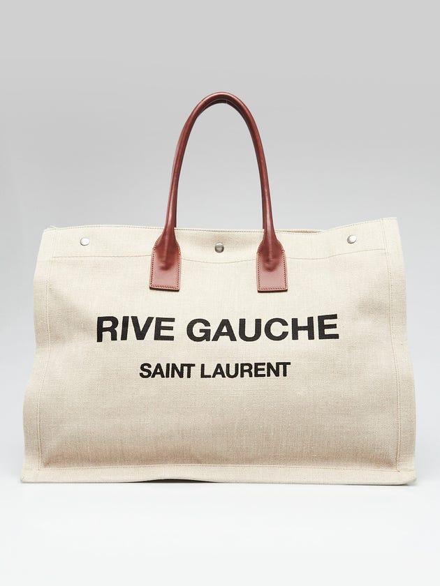 Yves Saint Laurent Natural Linen And Leather Rive Gauche Tote Bag