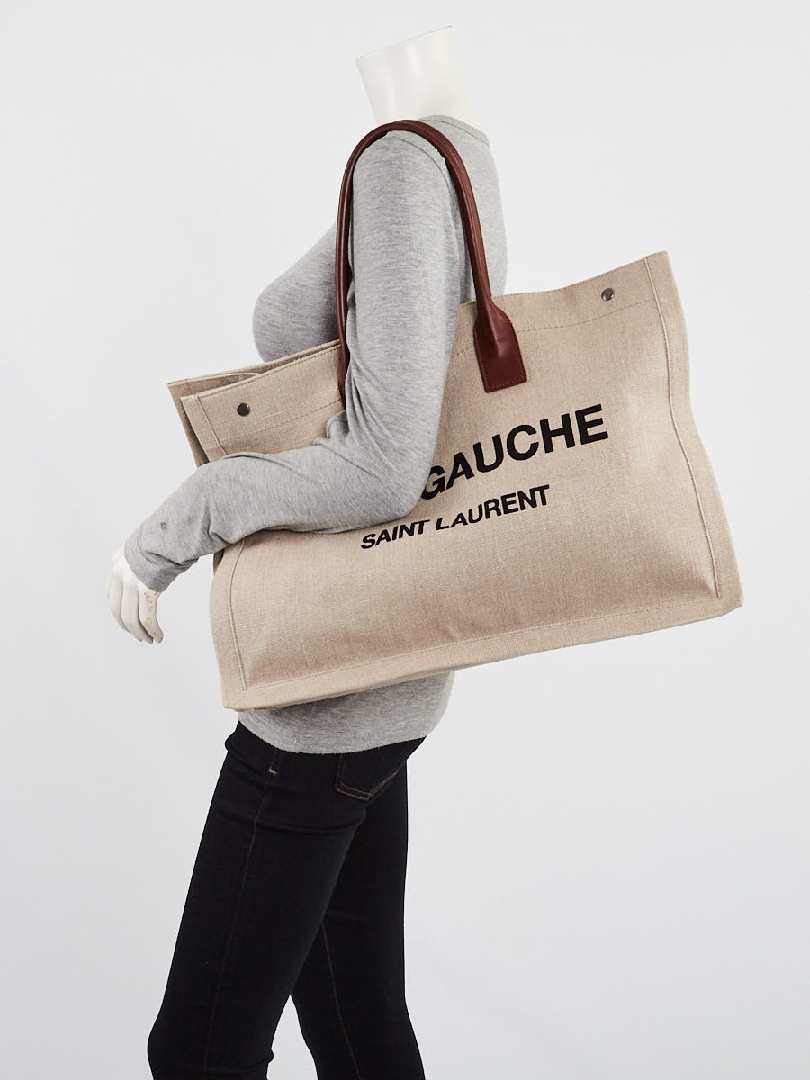 Yves Saint Laurent Natural Linen And Leather Rive Gauche Tote Bag
