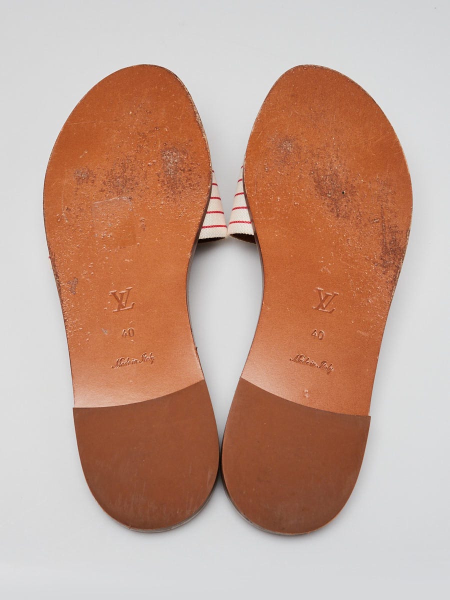 Louis Vuitton White Escale Canvas Lock It Flat Mule Sandals Size 9.5/40