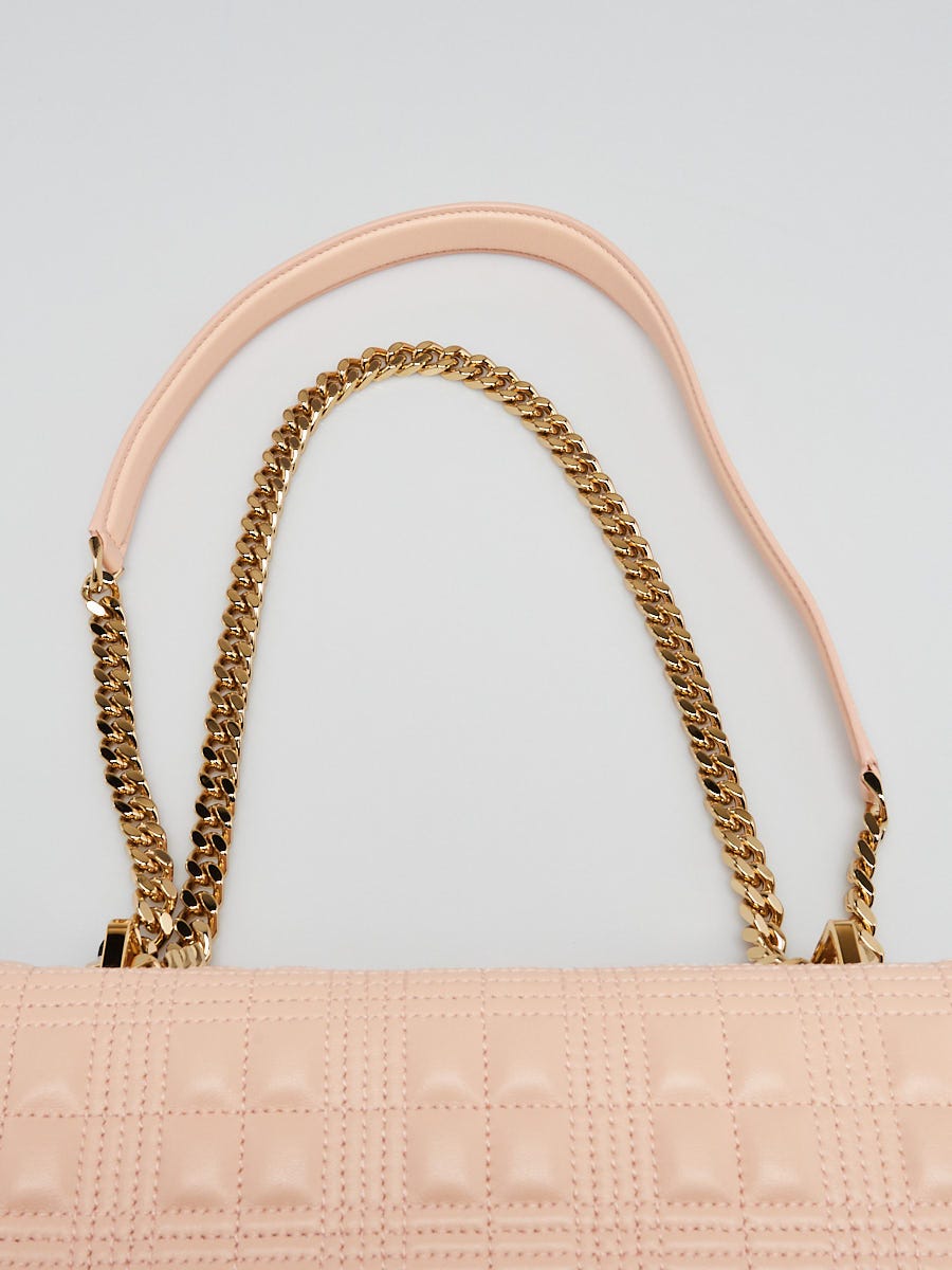 Burberry Peach Pink Quilted Check Lambskin Leather Small Lola Bag