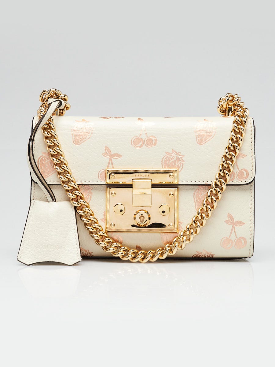 Gucci White Leather Metallic Fruit Print Small Padlock Gucci White Leather Metallic Fruit Print Small Padlock