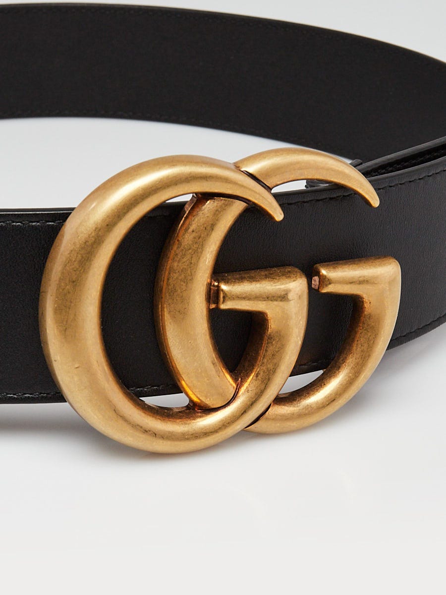 Gucci Black Pebbled Leather Double G Belt Size 70/28