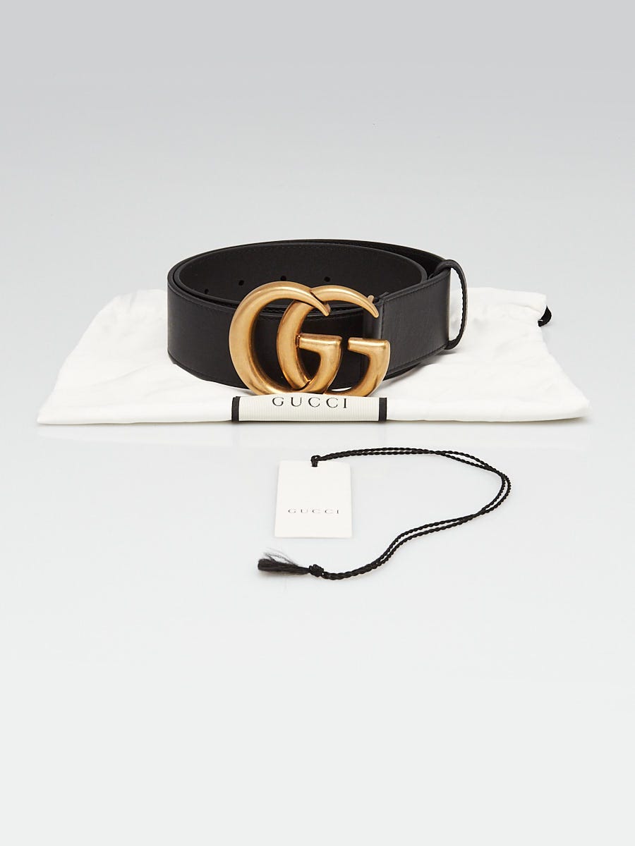 Gucci Black Smooth Leather Double G Belt Size 70/28