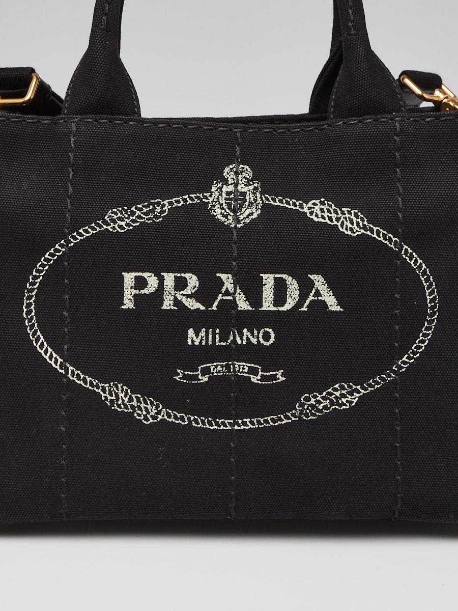 Prada Black Canapa Canvas Small Tote Bag BG439 | Yoogi's Closet