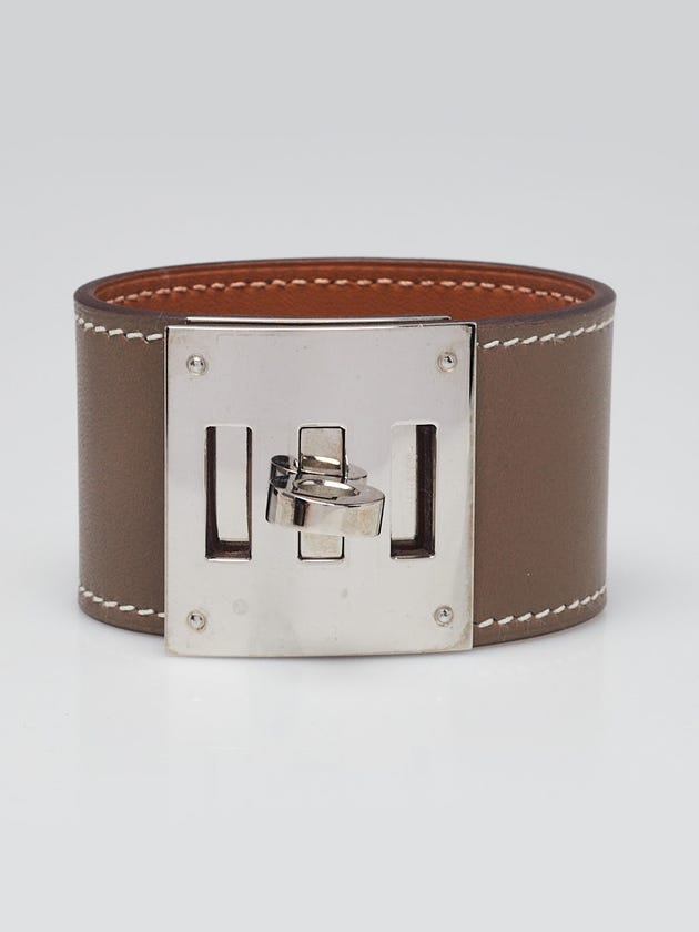 Hermes Etoupe Swift Leather Palladium Plated Kelly Dog Bracelet Size T1