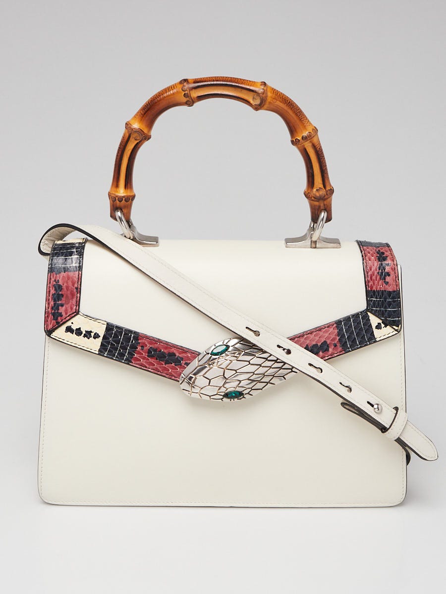 Gucci White Leather/Snakeskin Lilith Top Handle Bag | Yoogi's Closet