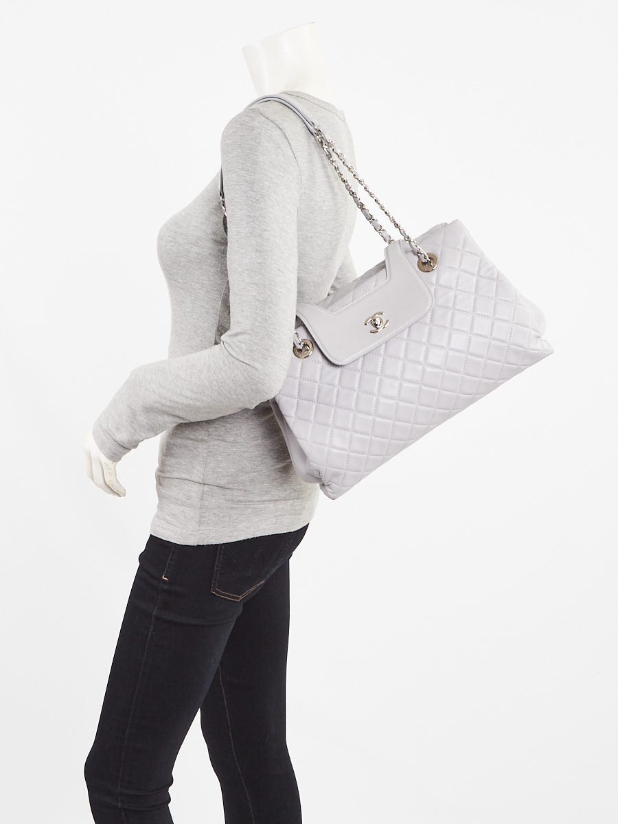 Chanel Grey Quilted Lambskin Leather x3 Accordion Shoulder Bag