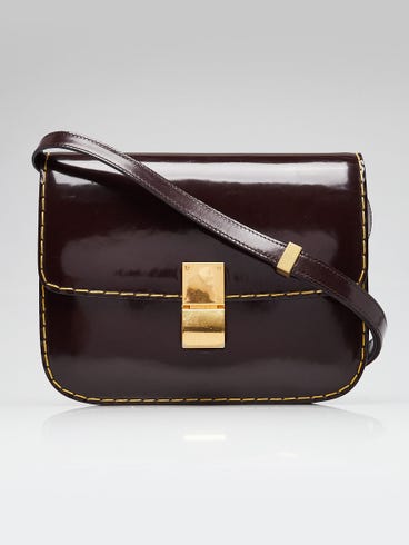 Celine Brown Patent Leather Medium Classic Box Flap Bag