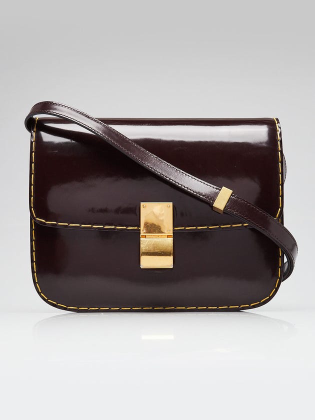 Celine Brown Patent Leather Medium Classic Box Flap Bag