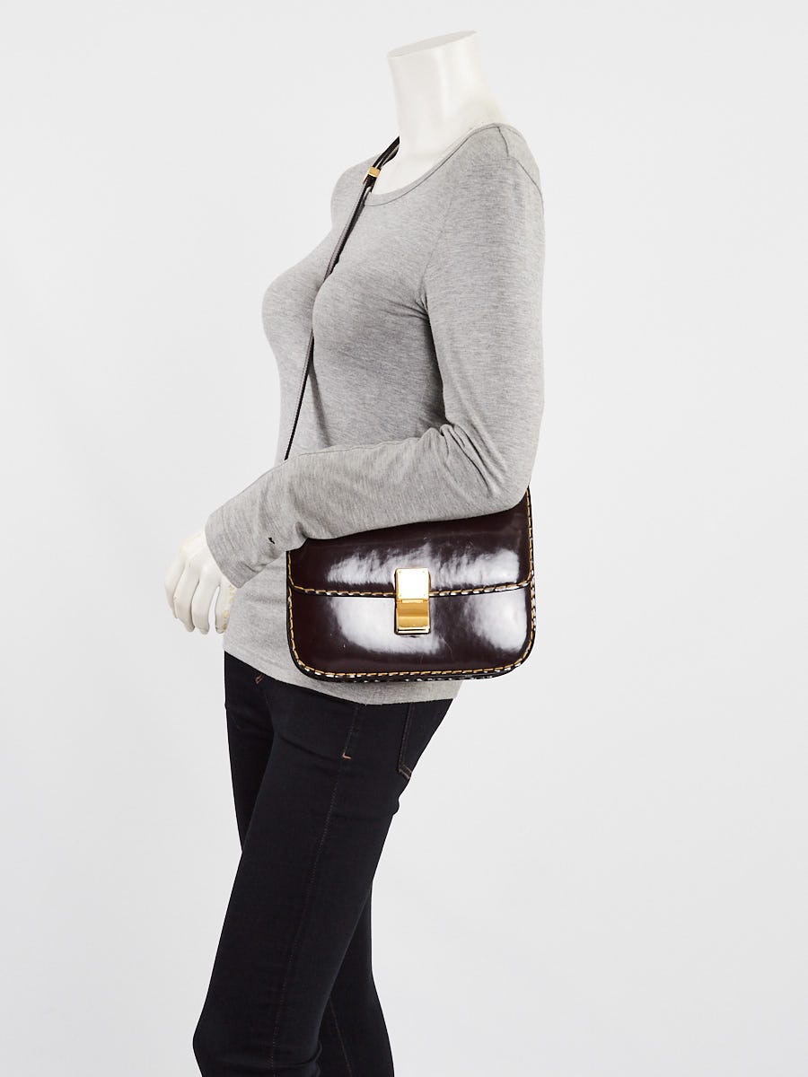 Celine Brown Patent Leather Medium Classic Box Flap Bag