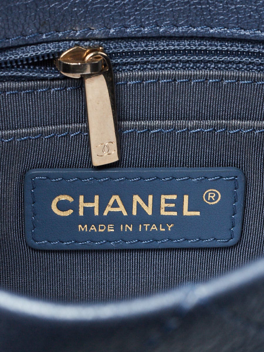 Chanel Metallic Blue Goatskin Leather Stitched Casual Trip