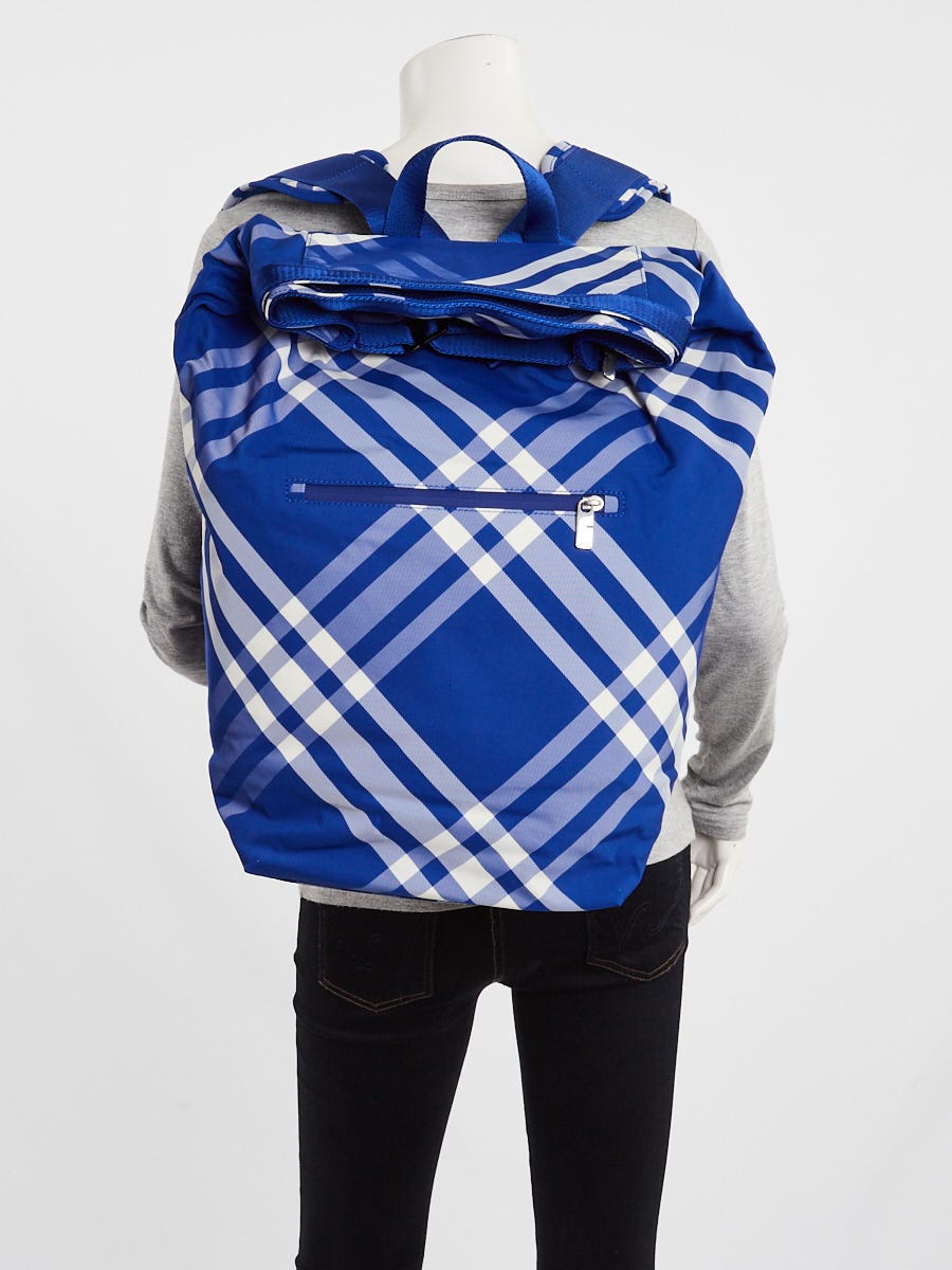 town　バーバリー Burberry Blue/White Check Nylon Knight Roll Backpack Bag