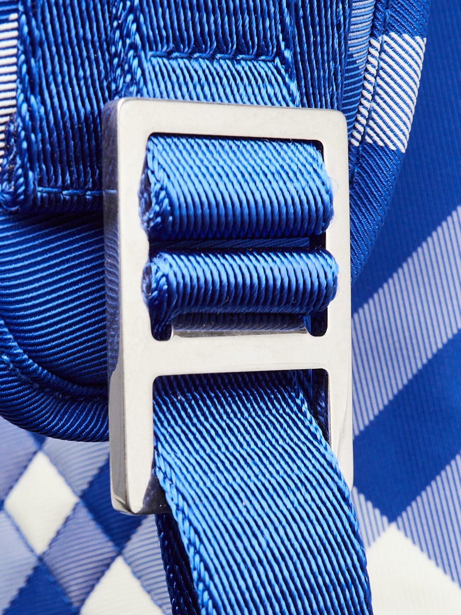 Burberry Blue/White Check Nylon Knight Roll Backpack Bag | Yoogi's