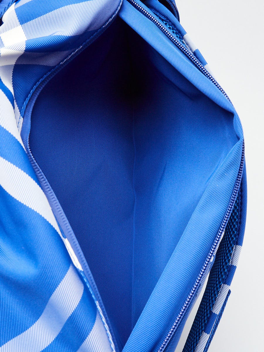 Burberry Blue/White Check Nylon Knight Roll Backpack Bag