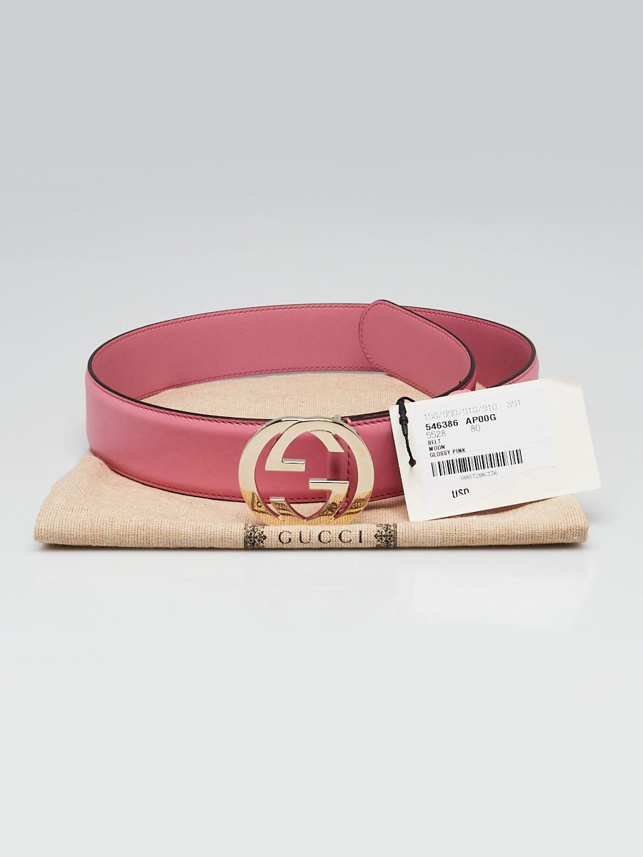 Gucci Pink Leather Interlocking G Buckle Belt Size 80/32