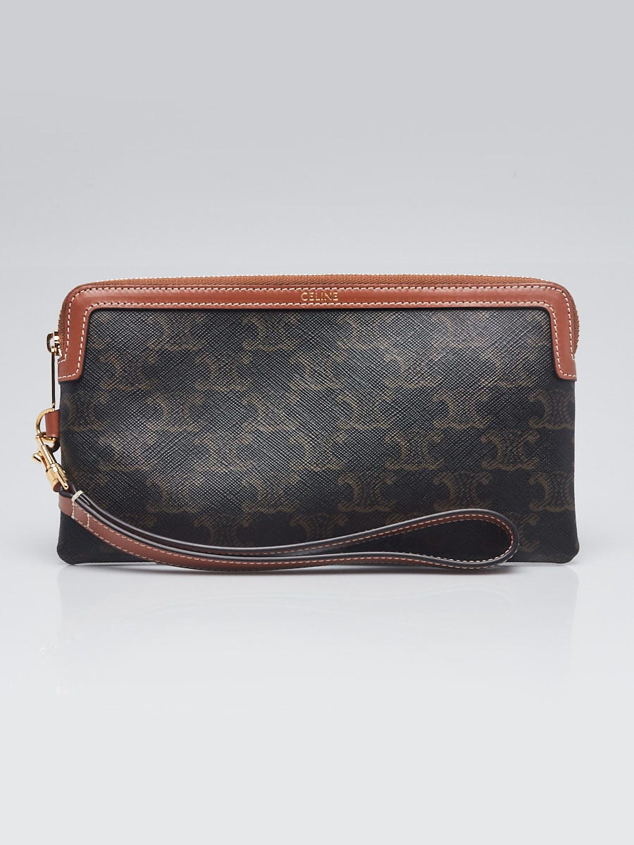 Celine Brown/Black Triomphe Coated Canvas Wristlet Clutch Bag 